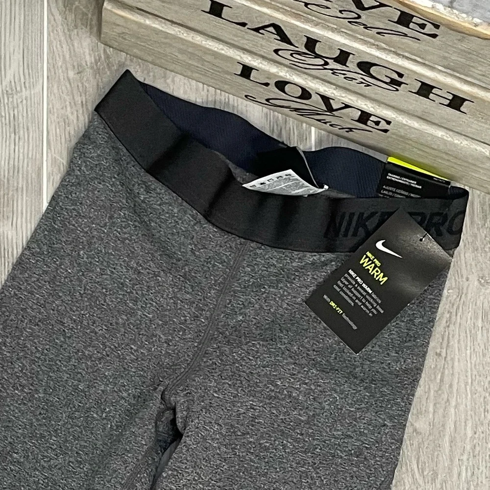 Nike Pro Warm Womens Small Gray Heather Dri FIT Training Tights Leggings NWT